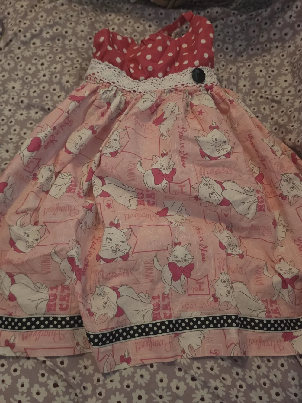 Disney Pink & White Cat Print Skirt with Polka Dot Waist
